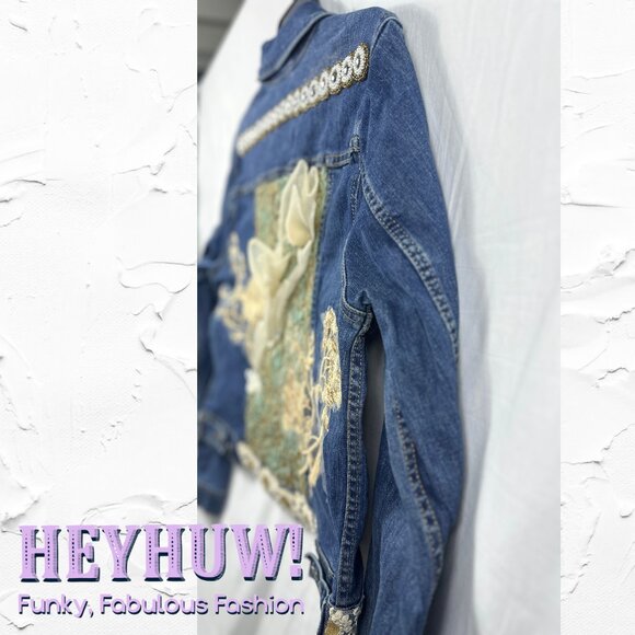 Moon Child Vibes 🌙 Handmade Upcycled Levi’s Jacket – Turquoise, Trims & Charms - Picture 12 of 16